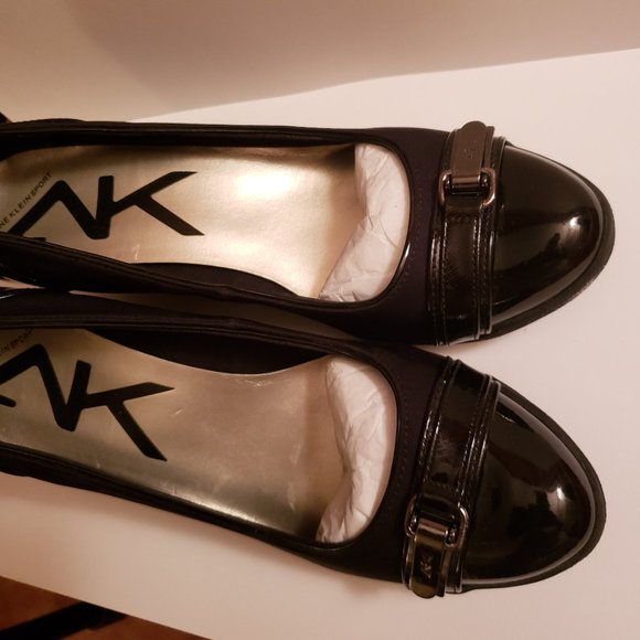 Anne Klein Sport Wedges Black Patent & Fabric Dress Shoes Size 10M - Picture 3 of 9